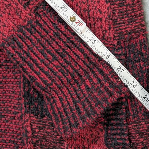 Lucky Brand Open Wear Red Black Checkered Boucle Cardigan Sweater Size M - Picture 13 of 16